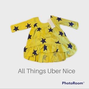 A.T.U.N Dress Toddler Girl 1T and 2 T Yellow with Navy Stars